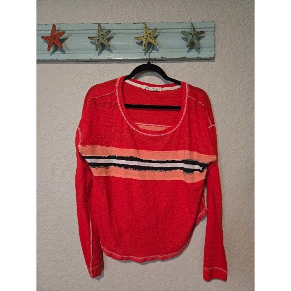Free People Red Striped Long Sleeve Tee